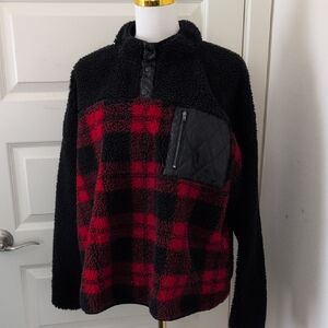 SEVEN7 Sherpa Snap Pullover Buffalo Plaid Fleece with Quilted Pocket Size XL